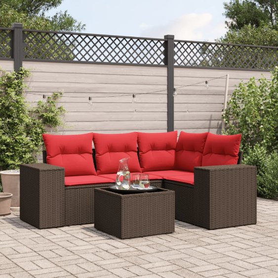 5-teiliges Gartensofa-Set mit Kissen, braun, Polyrattan 5-teiliges Gartensofa-Set mit Kissen, braun, Polyrattan