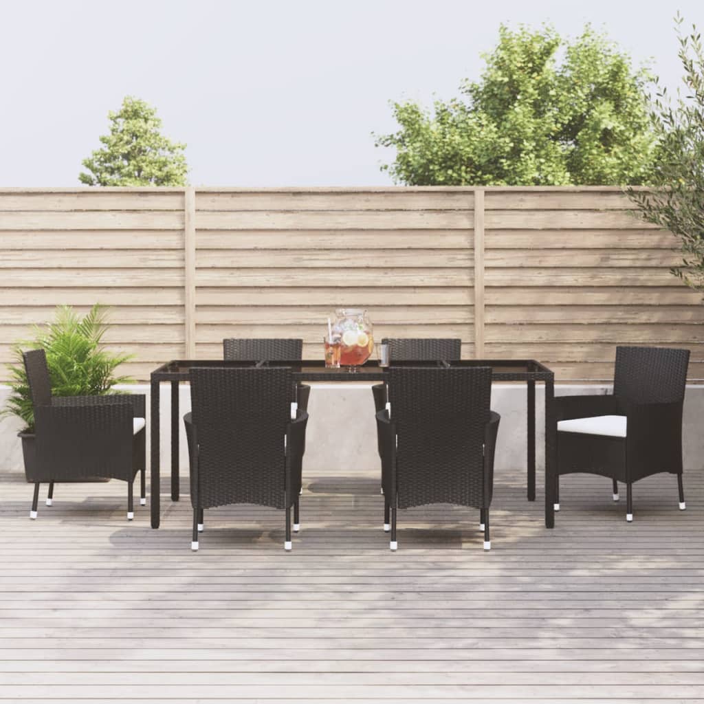 7-tlg. Garten-Essgruppe mit Kissen Schwarz Poly Rattan 7-tlg. Garten-Essgruppe mit Kissen Schwarz Poly Rattan