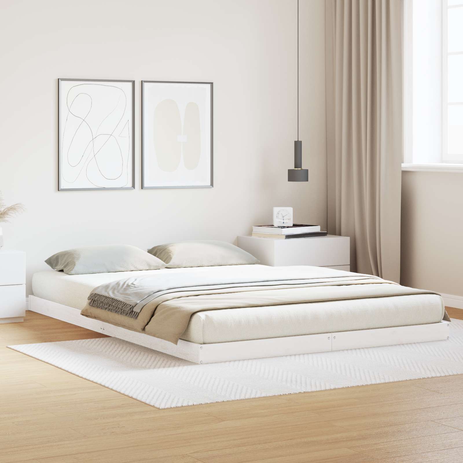 Bodenbett 140x220 cm Massivholz Kiefer