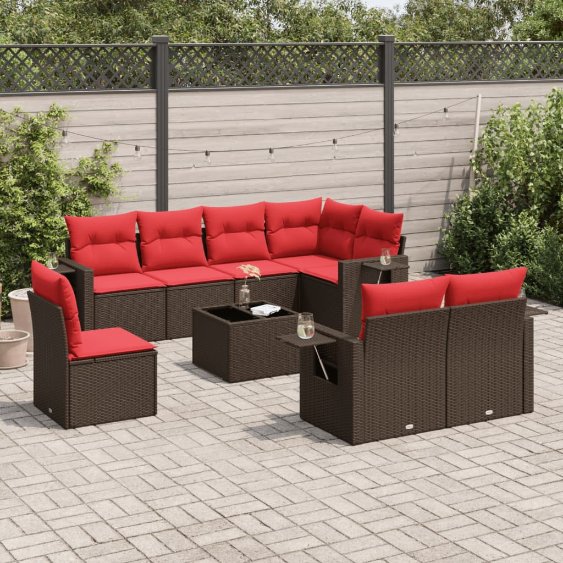 9-teiliges Gartensofa-Set mit Kissen, braun, Polyrattan 9-teiliges Gartensofa-Set mit Kissen, braun, Polyrattan
