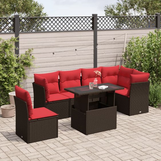 7-teiliges Gartensofa-Set mit Kissen, braun, Polyrattan 7-teiliges Gartensofa-Set mit Kissen, braun, Polyrattan