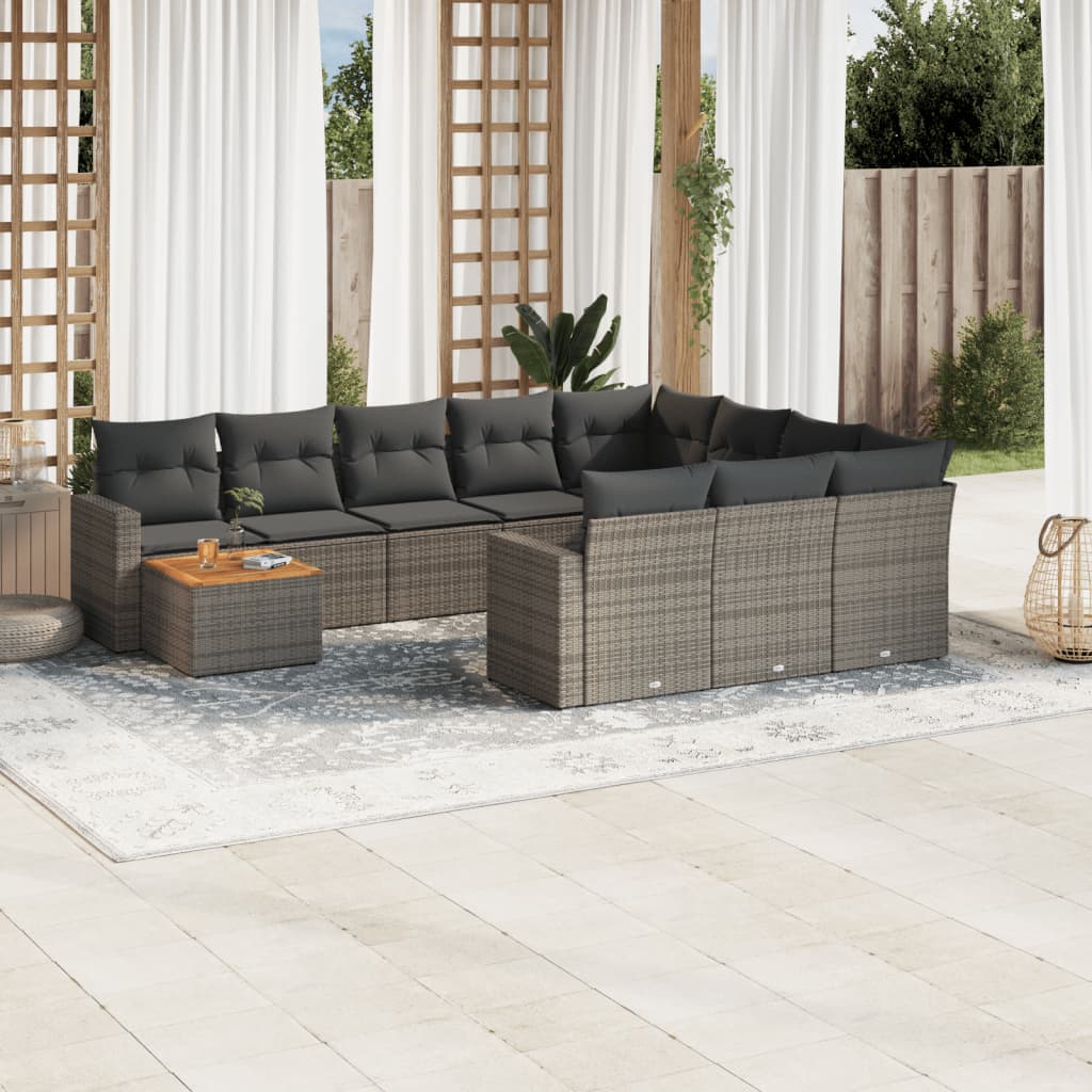 11-tlg. Garten-Sofagarnitur mit Kissen Grau Poly Rattan 11-tlg. Garten-Sofagarnitur mit Kissen Grau Poly Rattan