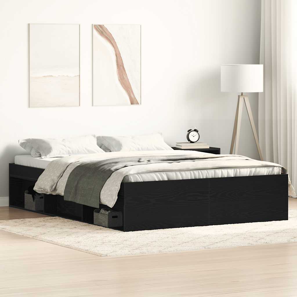 Bettgestell ohne Matratze Schwarz Eichen-Optik 140x200 cm