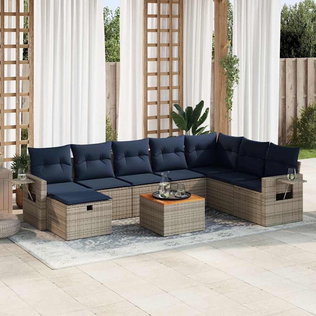 9-tlg. Garten-Sofagarnitur mit Kissen Grau Poly Rattan 9-tlg. Garten-Sofagarnitur mit Kissen Grau Poly Rattan