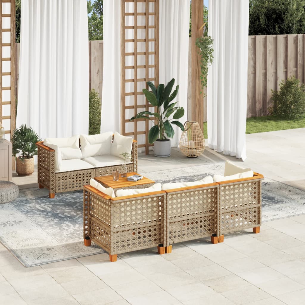 6-tlg. Garten-Sofagarnitur mit Kissen Beige Poly Rattan 6-tlg. Garten-Sofagarnitur mit Kissen Beige Poly Rattan