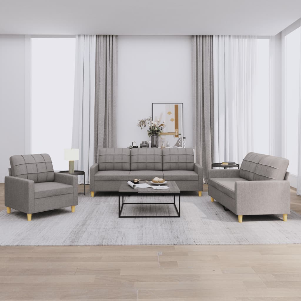 3-tlg. Sofagarnitur mit Kissen Taupe Stoff 3-tlg. Sofagarnitur mit Kissen Taupe Stoff