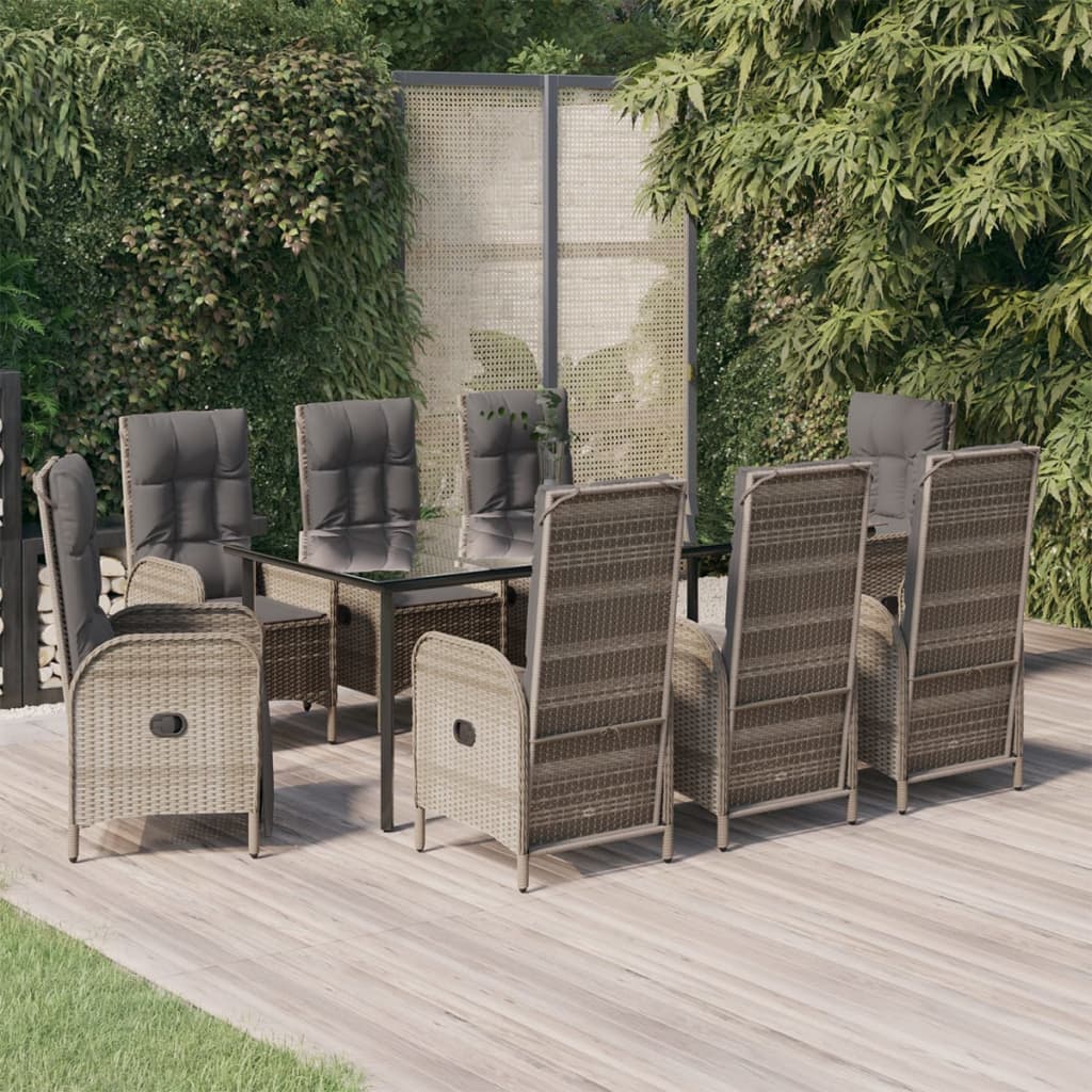 9-tlg. Garten-Essgruppe mit Kissen Schwarz und Grau Poly Rattan 9-tlg. Garten-Essgruppe mit Kissen Schwarz und Grau Poly Rattan