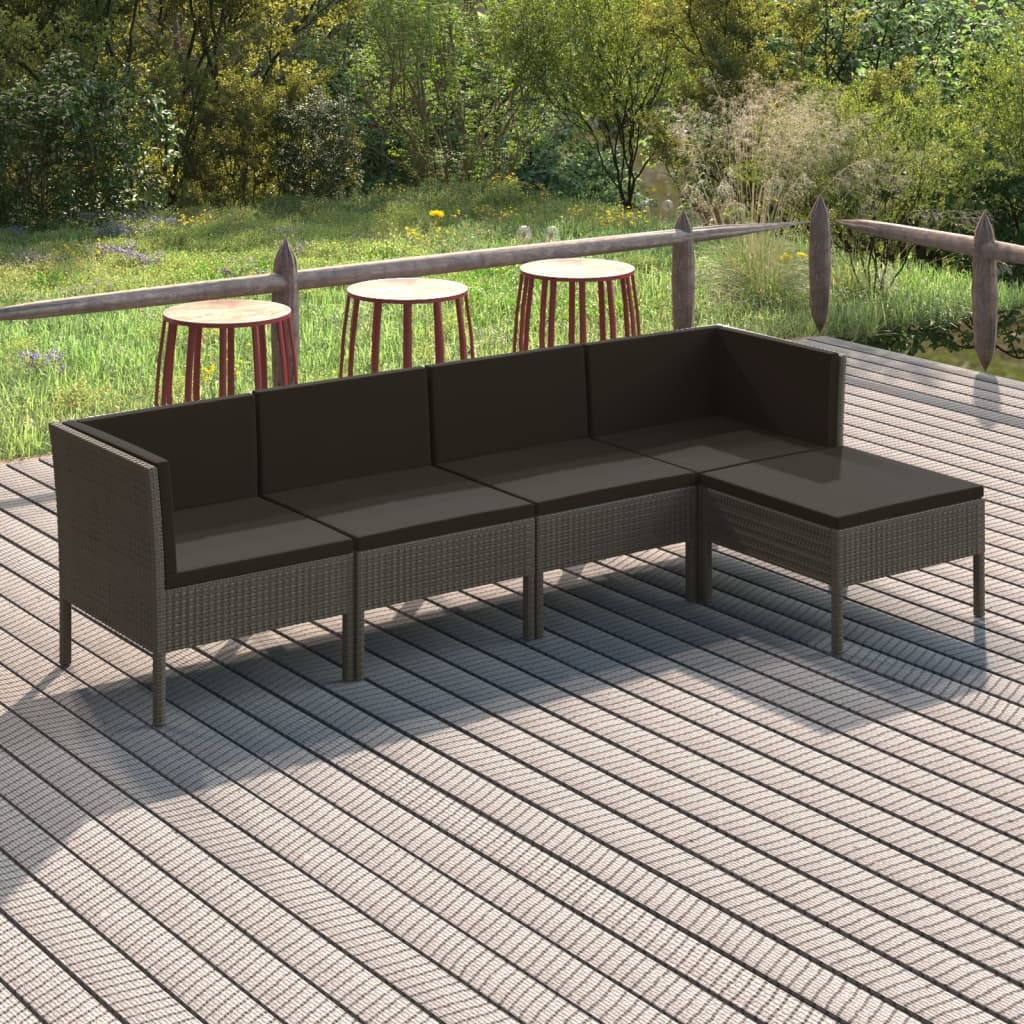 5-tlg. Garten-Lounge-Set mit Auflagen Poly Rattan Grau 5-tlg. Garten-Lounge-Set mit Auflagen Poly Rattan Grau