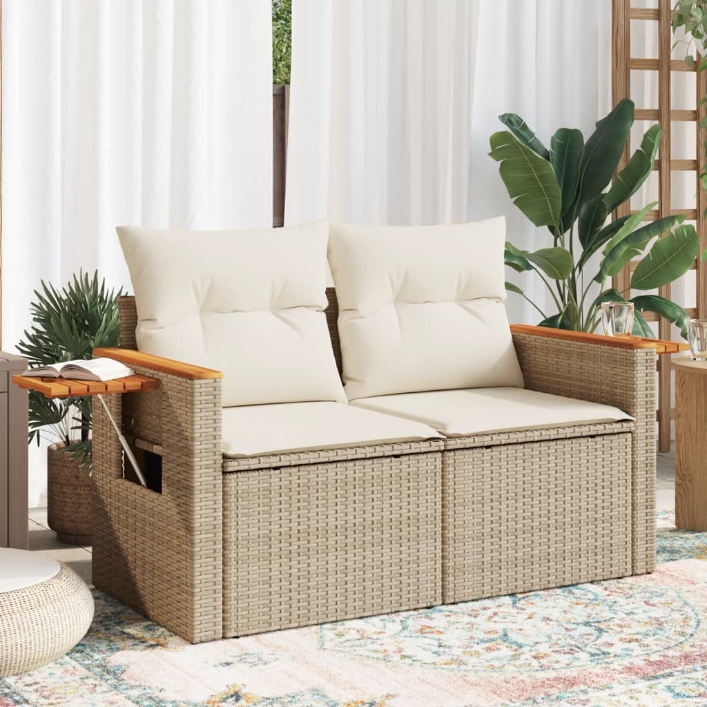 Gartensofa mit Kissen 2-Sitzer Beige Poly Rattan Gartensofa mit Kissen 2-Sitzer Beige Poly Rattan