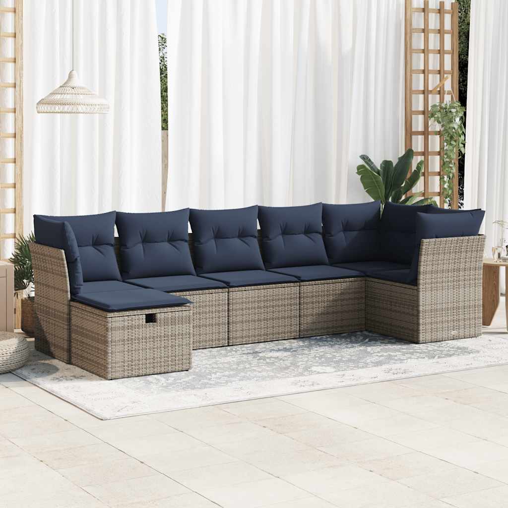 7-tlg. Garten-Sofagarnitur mit Kissen Grau Poly Rattan 7-tlg. Garten-Sofagarnitur mit Kissen Grau Poly Rattan