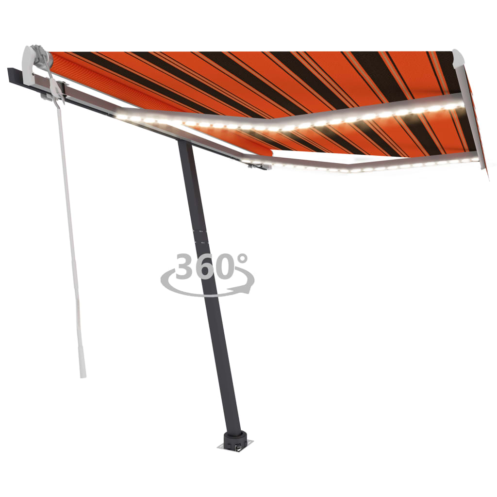Einziehbare Markise Handbetrieben LED 350x250 cm Orange Braun
