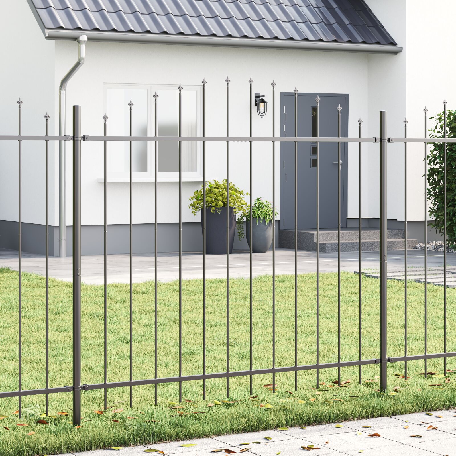 vidaXL Gartenzaun mit Bogen oben Grau 3,4x1,5 m Stahl