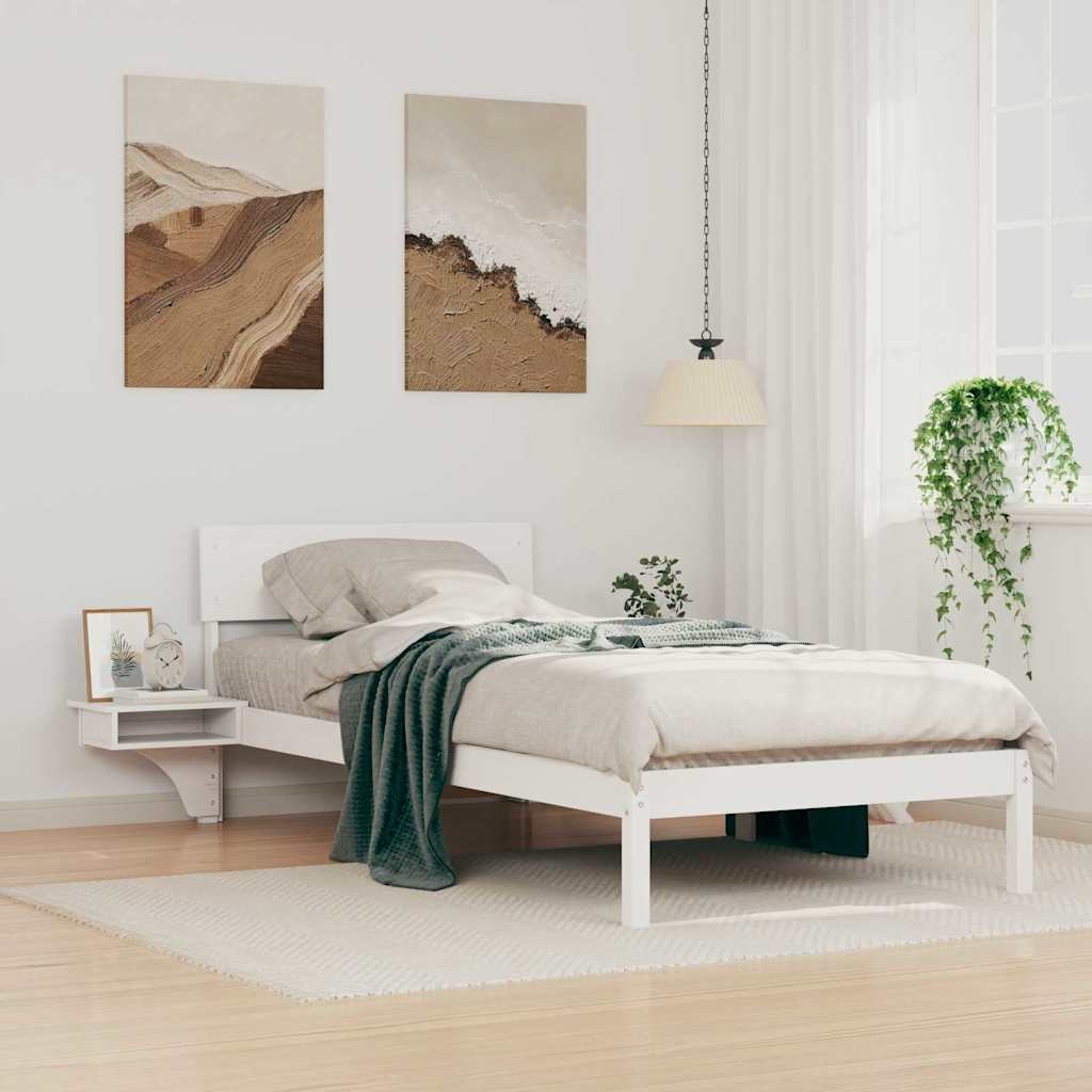 Bettgestell mit Nachttischen Weiß 90 x 200 cm Massivholz Kiefer