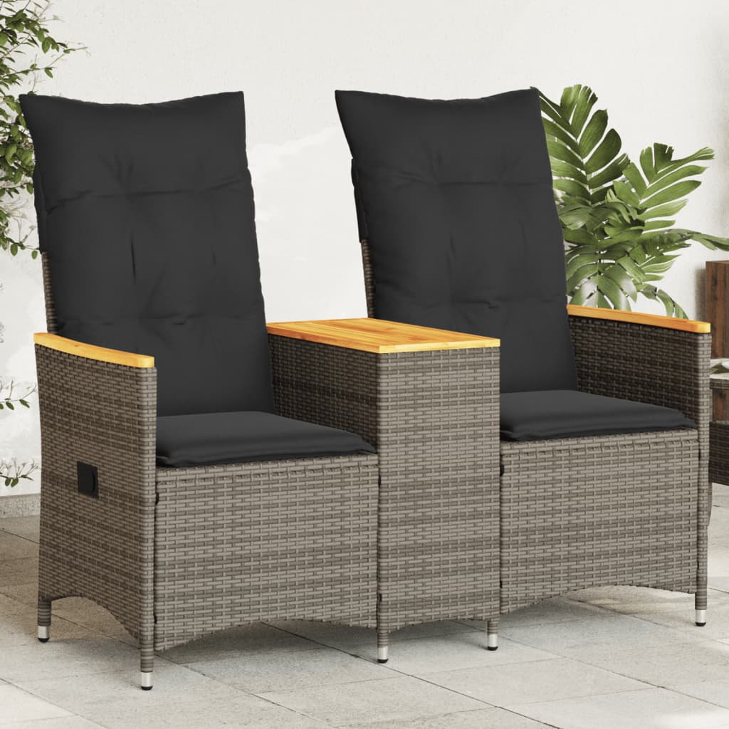 Gartensofa 2-Sitzer Verstellbar mit Tisch Grau Poly Rattan Gartensofa 2-Sitzer Verstellbar mit Tisch Grau Poly Rattan