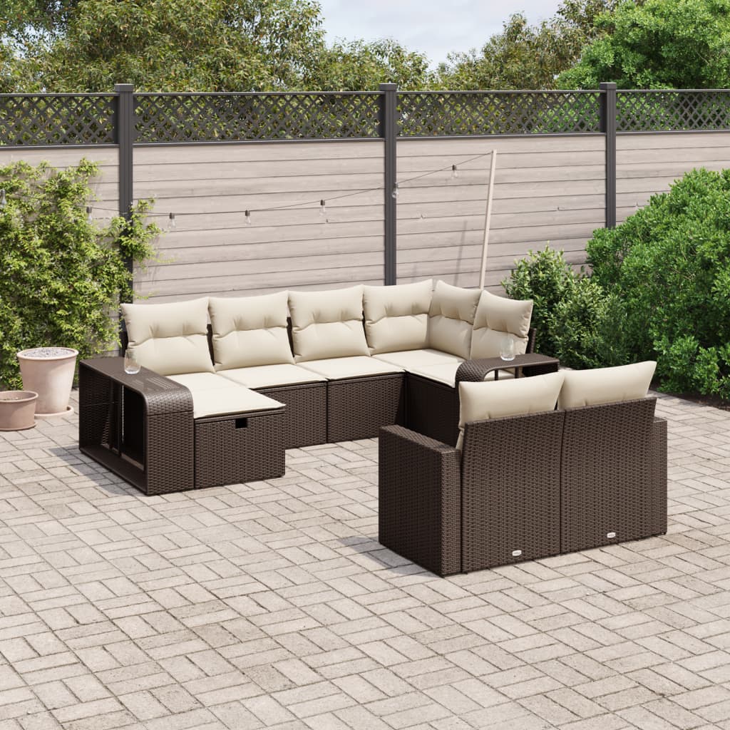 10-tlg. Garten-Sofagarnitur mit Kissen Braun Poly Rattan 10-tlg. Garten-Sofagarnitur mit Kissen Braun Poly Rattan