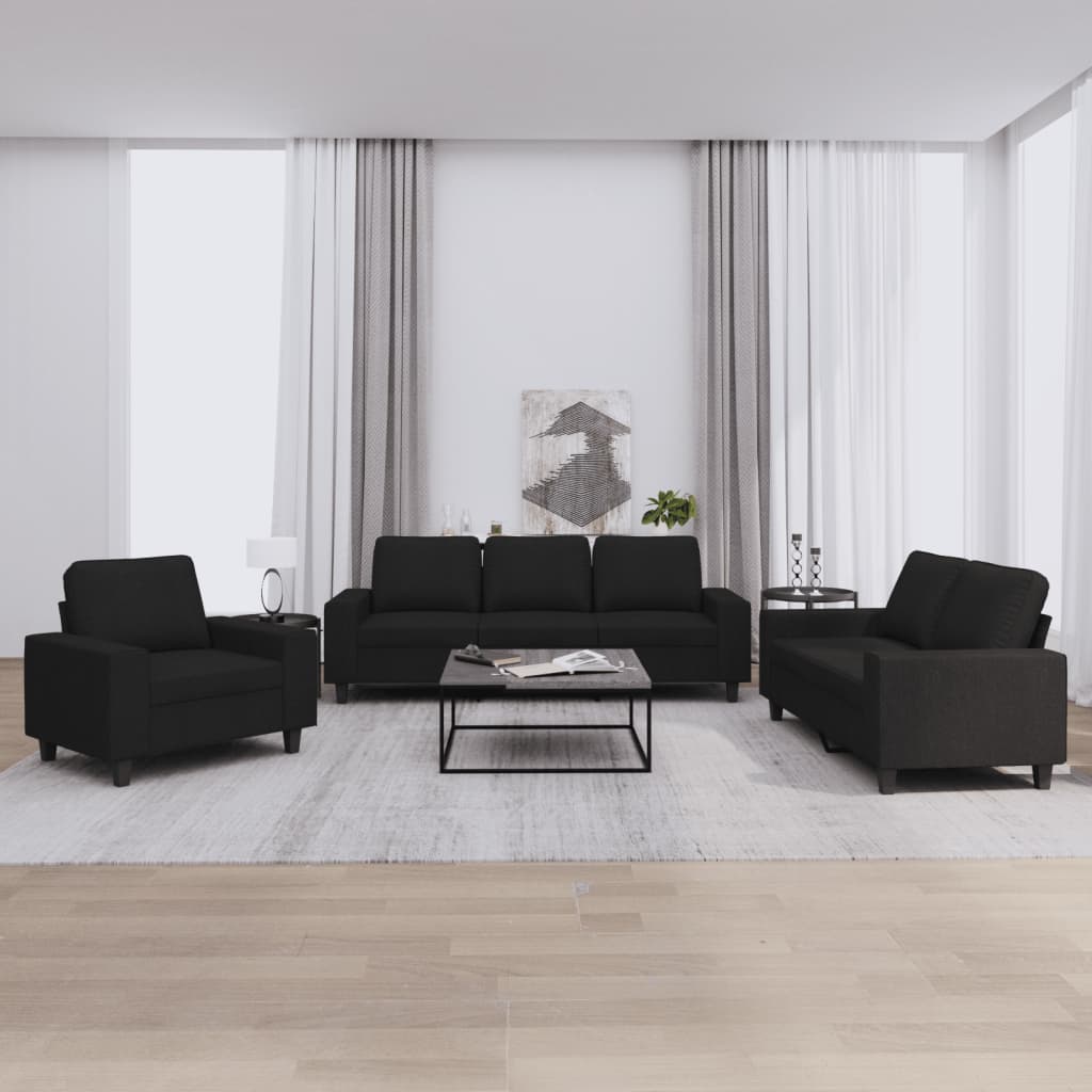 3-tlg. Sofagarnitur Schwarz Stoff 3-tlg. Sofagarnitur Schwarz Stoff