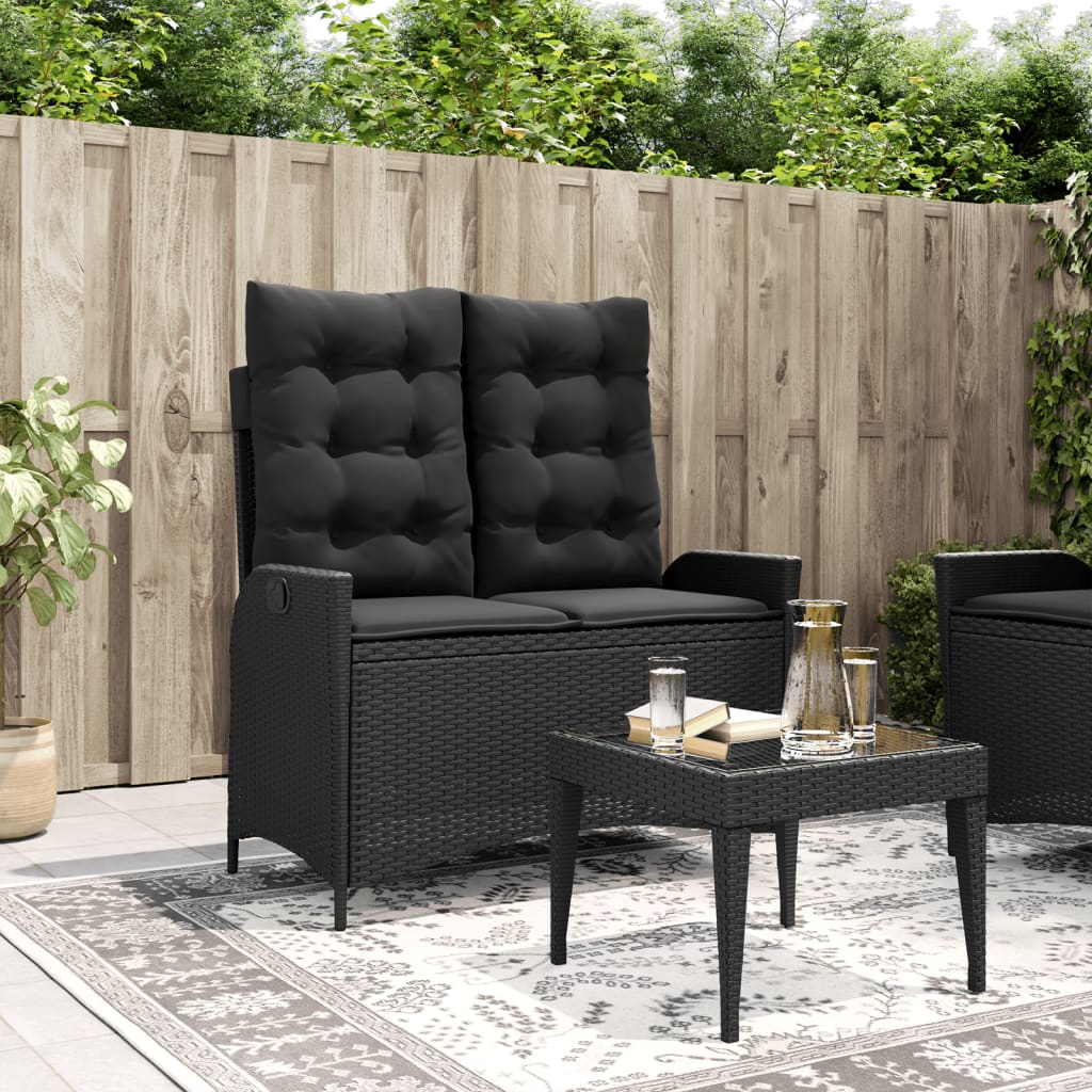 Gartenbank Verstellbar mit Kissen Schwarz Poly Rattan Gartenbank Verstellbar mit Kissen Schwarz Poly Rattan