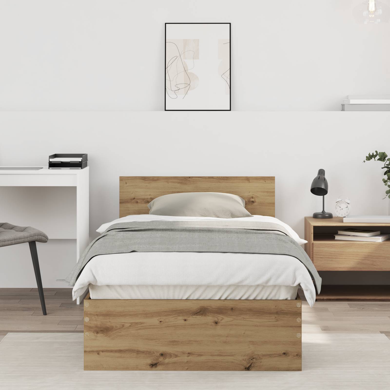 Bettgestell ohne Matratze mit Kopfteil Artisan Eiche 75x190 cm