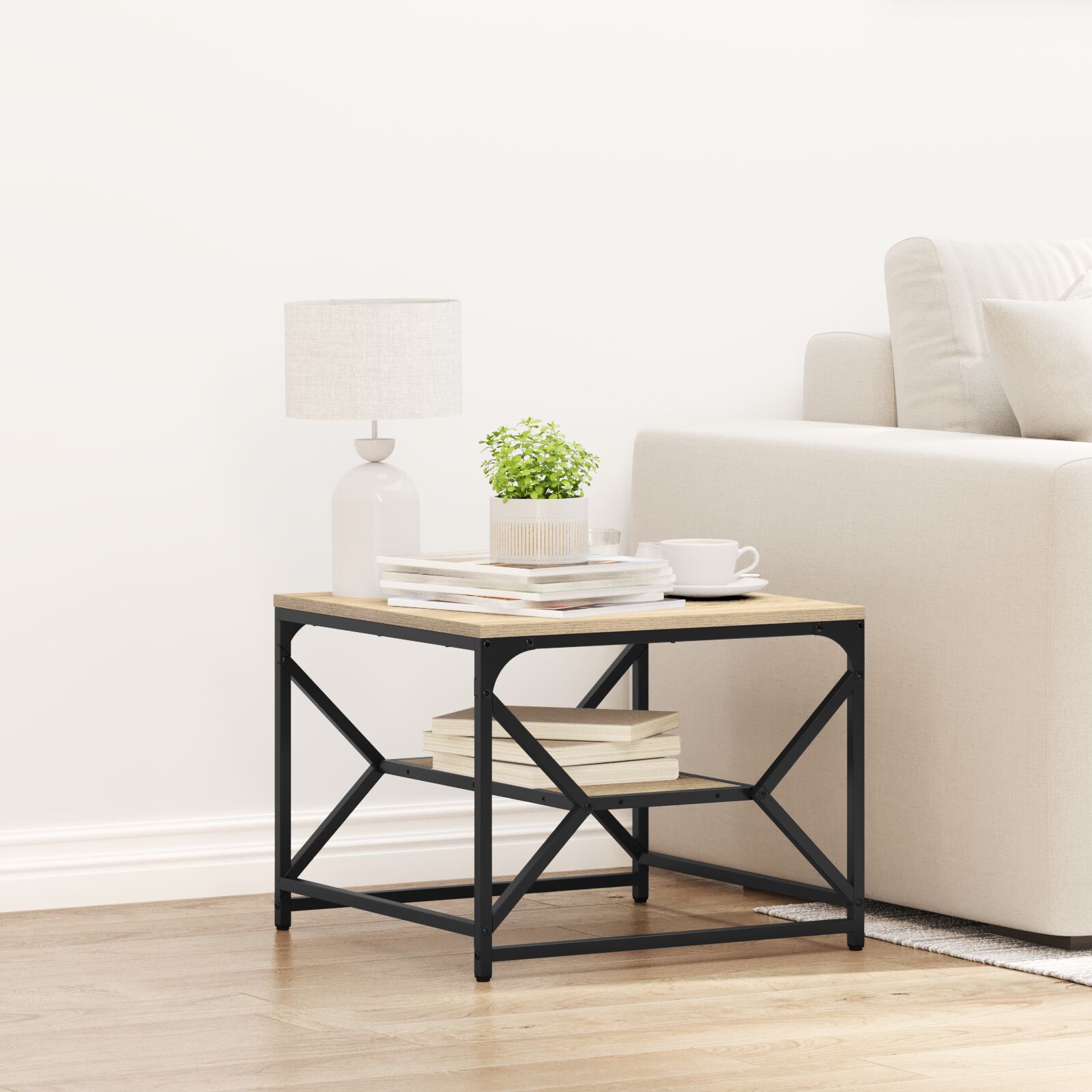 Couchtisch mit Regal in Sonoma-Eiche – 51x50x40 cm – Holzwerkstoff