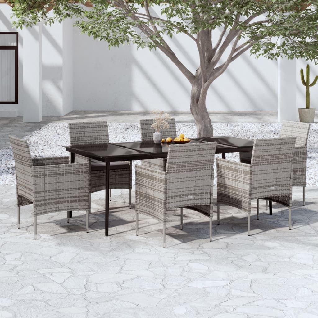 7-tlg. Garten-Essgruppe mit Kissen Grau und Schwarz 7-tlg. Garten-Essgruppe mit Kissen Grau und Schwarz