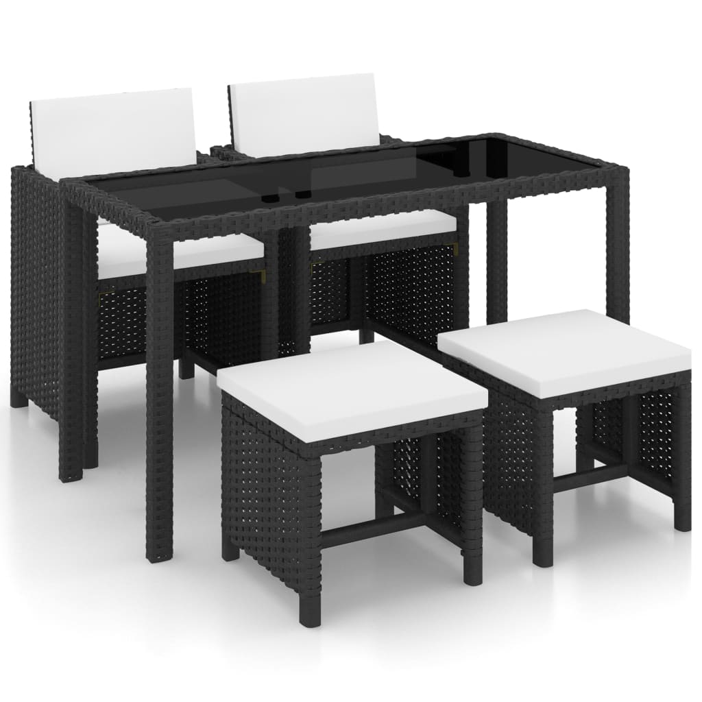 5-tlg. Garten-Essgruppe mit Auflagen Poly Rattan Schwarz 5-tlg. Garten-Essgruppe mit Auflagen Poly Rattan Schwarz