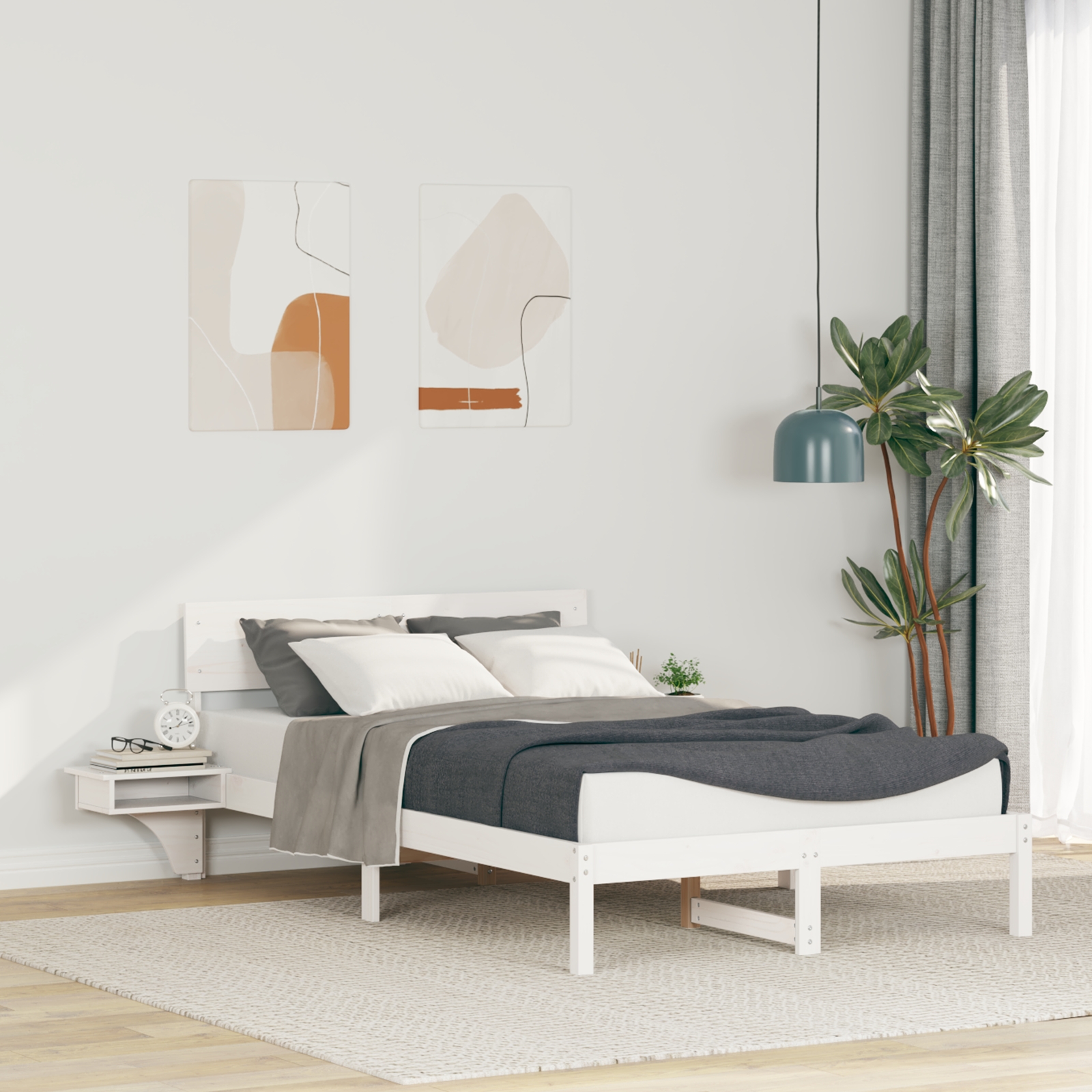 Bettgestell mit Nachttischen mit Kopfteil Weiß 140 x 200 cm