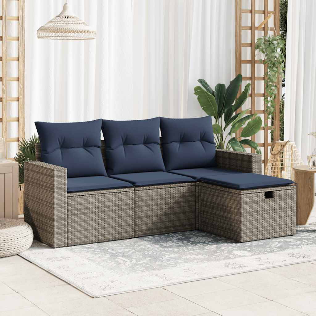 4-tlg. Garten-Sofagarnitur mit Kissen Grau Poly Rattan 4-tlg. Garten-Sofagarnitur mit Kissen Grau Poly Rattan