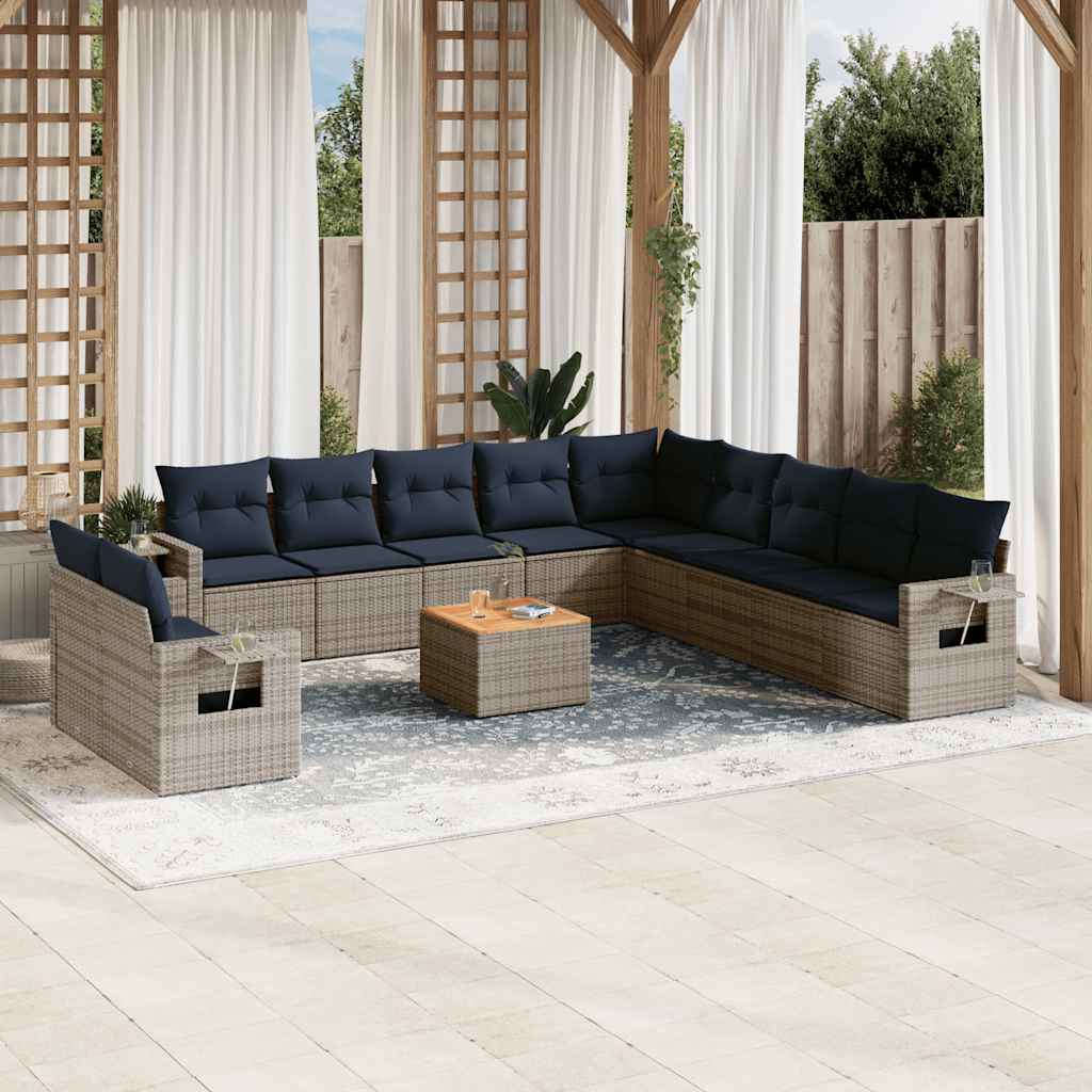 12-teiliges Gartensofa-Set mit Kissen, grau, Polyrattan 12-teiliges Gartensofa-Set mit Kissen, grau, Polyrattan