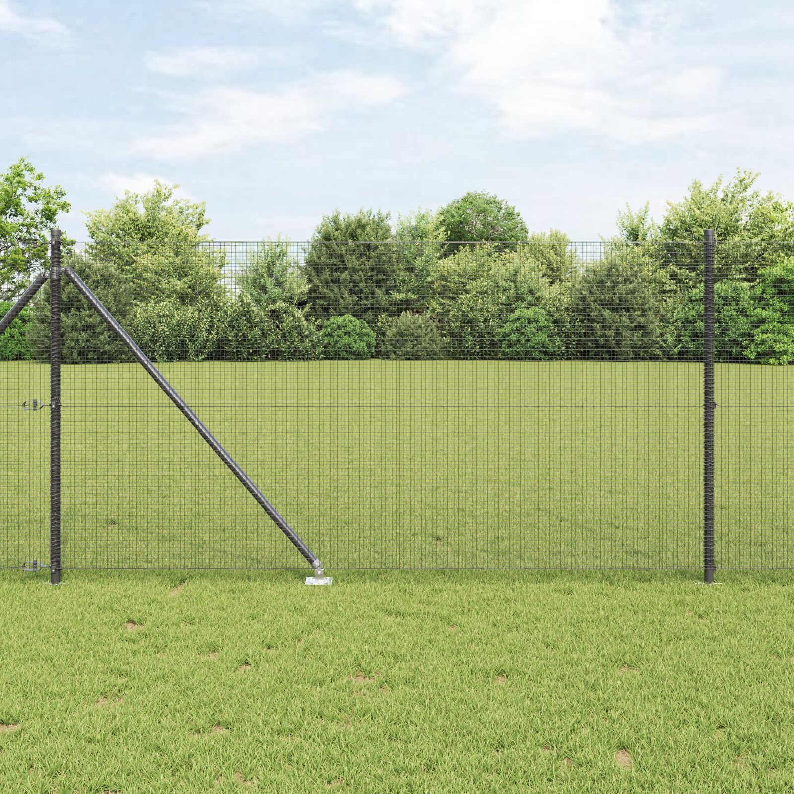 Schweißdrahtzaun mit 13 Spike-Posts Grau 1x50 m Stahl