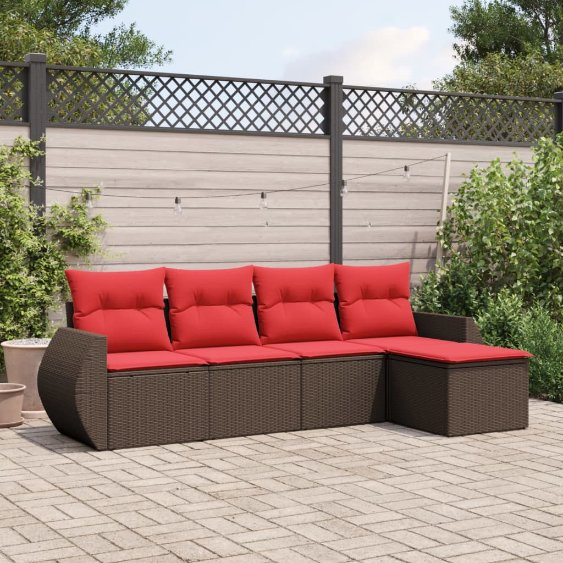 5-teiliges Gartensofa-Set mit Kissen, braun, Polyrattan 5-teiliges Gartensofa-Set mit Kissen, braun, Polyrattan