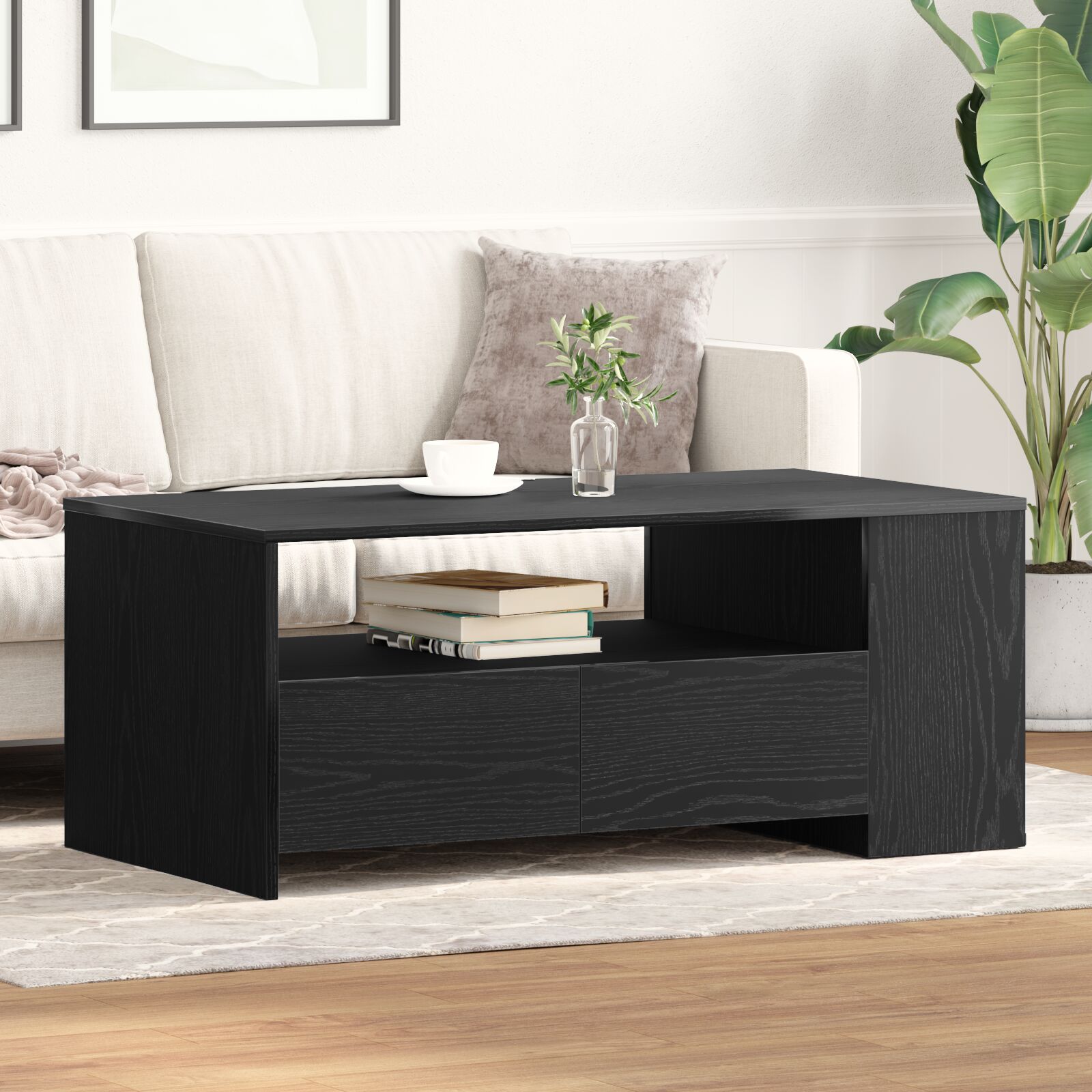 vidaXL Schwarzer Eichen-Couchtisch 102x55x43,5 cm Aus Holzwerkstoffen