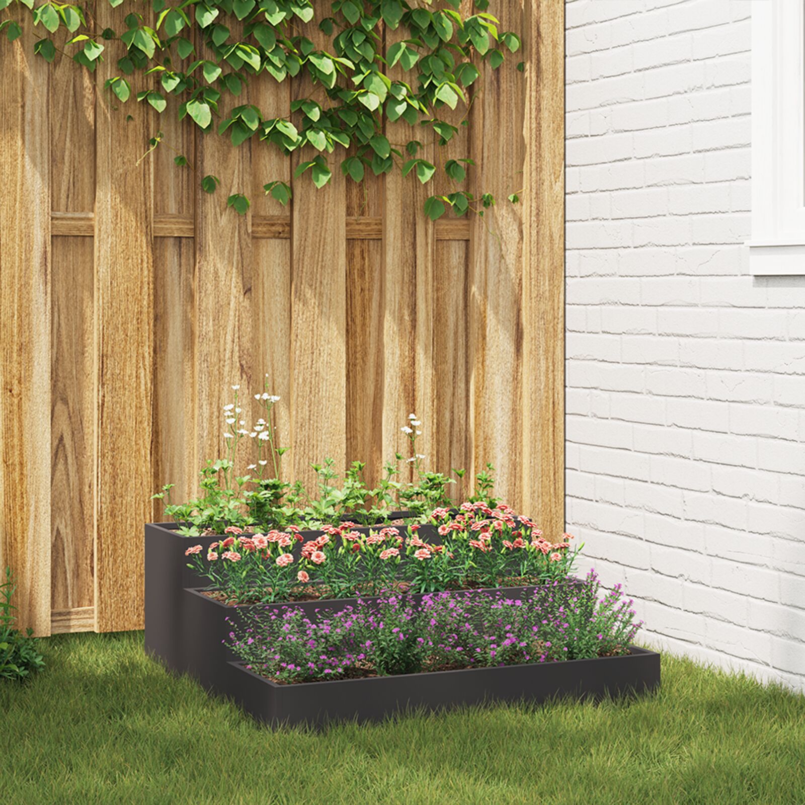 vidaXL Gartenpflanzer 3-stufig 90x90x35 cm Schwarz Stahl