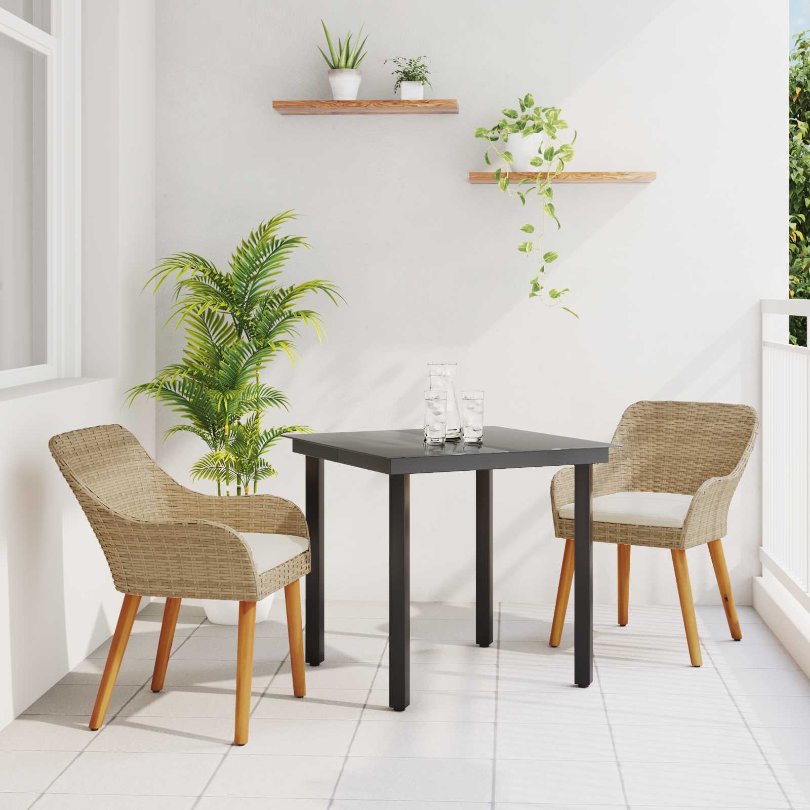 3-teiliges Garten-Essset Beige Poly Rattan