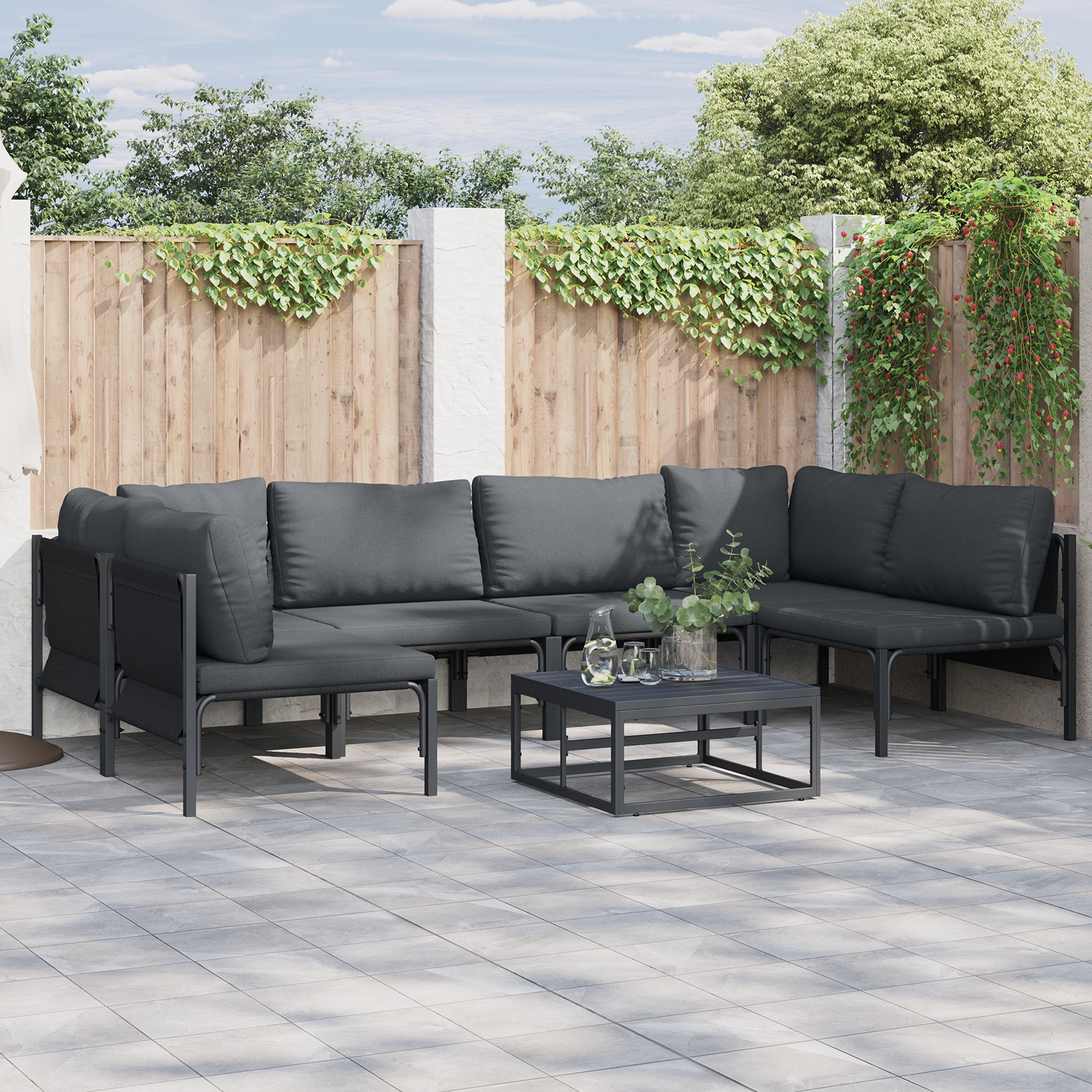Garten-Sofa-Set 7 pcs Anthrazit Stahl Garten-Sofa-Set 7 pcs Anthrazit Stahl