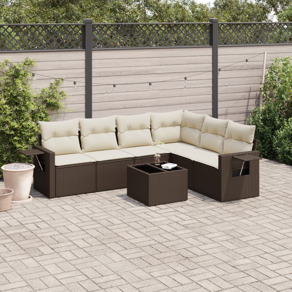 7-tlg. Garten-Sofagarnitur mit Kissen Braun Poly Rattan 7-tlg. Garten-Sofagarnitur mit Kissen Braun Poly Rattan