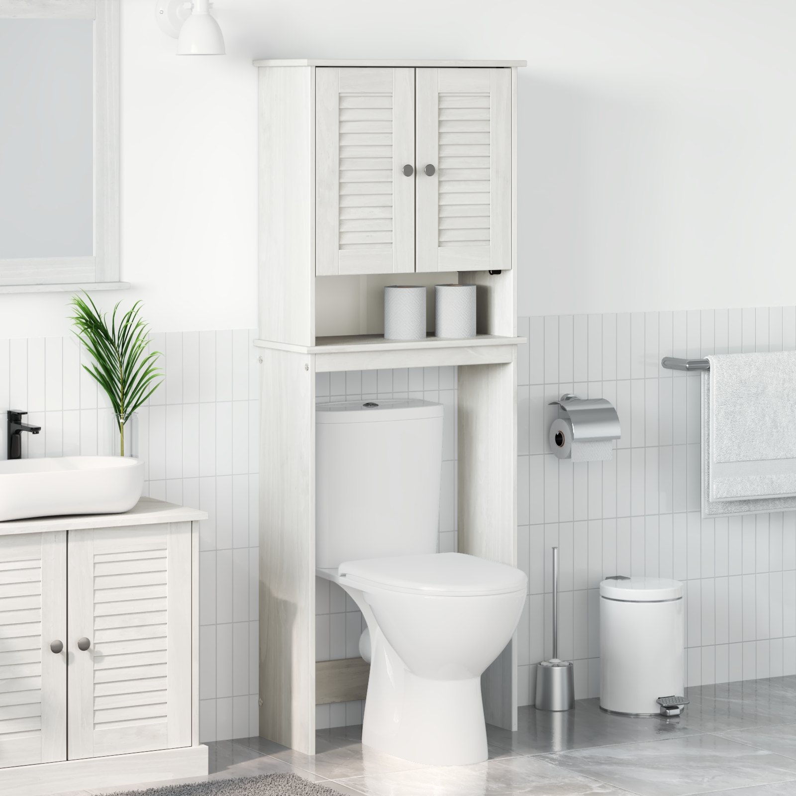 WC-Schränke mit Regal Weiß 60 x 27 x 161 cm Massivholz Kiefer
