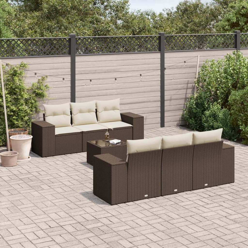 7-tlg. Garten-Sofagarnitur mit Kissen Braun Poly Rattan 7-tlg. Garten-Sofagarnitur mit Kissen Braun Poly Rattan