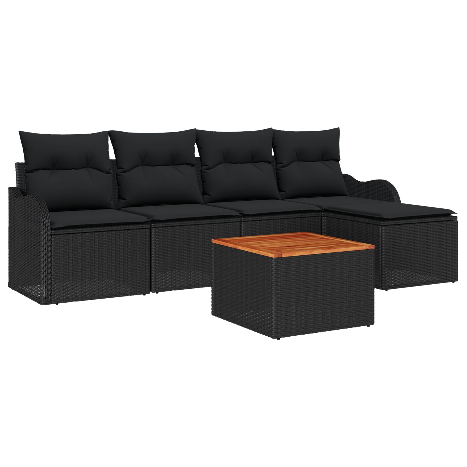 6-teiliges Garten-Sofa-Set mit Kissen Schwarz Poly Rattan Akazie, 2-Sitzer Garten-Sofa mit Kissen Schwarz Poly Rattan 6-teiliges Garten-Sofa-Set mit Kissen Schwarz Poly Rattan Akazie, 2-Sitzer Garten-Sofa mit Kissen Schwarz Poly Rattan