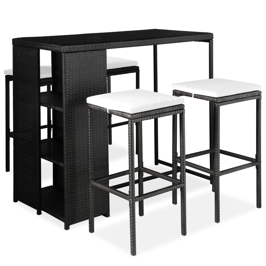 5-tlg. Gartenbar-Set mit Kissen Poly Rattan Schwarz 5-tlg. Gartenbar-Set mit Kissen Poly Rattan Schwarz