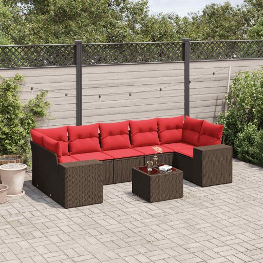 8-teiliges Gartensofa-Set mit Kissen, braun, Polyrattan 8-teiliges Gartensofa-Set mit Kissen, braun, Polyrattan