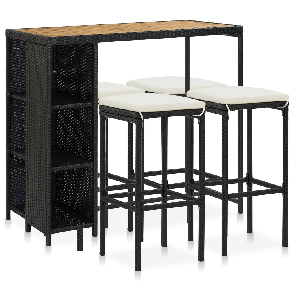 5-tlg. Gartenbar-Set mit Kissen Poly Rattan Schwarz 5-tlg. Gartenbar-Set mit Kissen Poly Rattan Schwarz