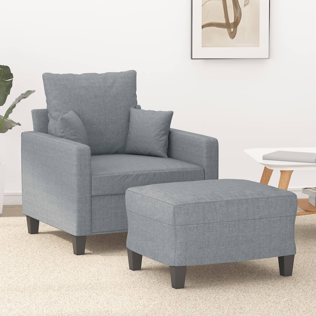 Sessel mit Hocker Hellgrau 60 cm Stoff Sessel mit Hocker Hellgrau 60 cm Stoff