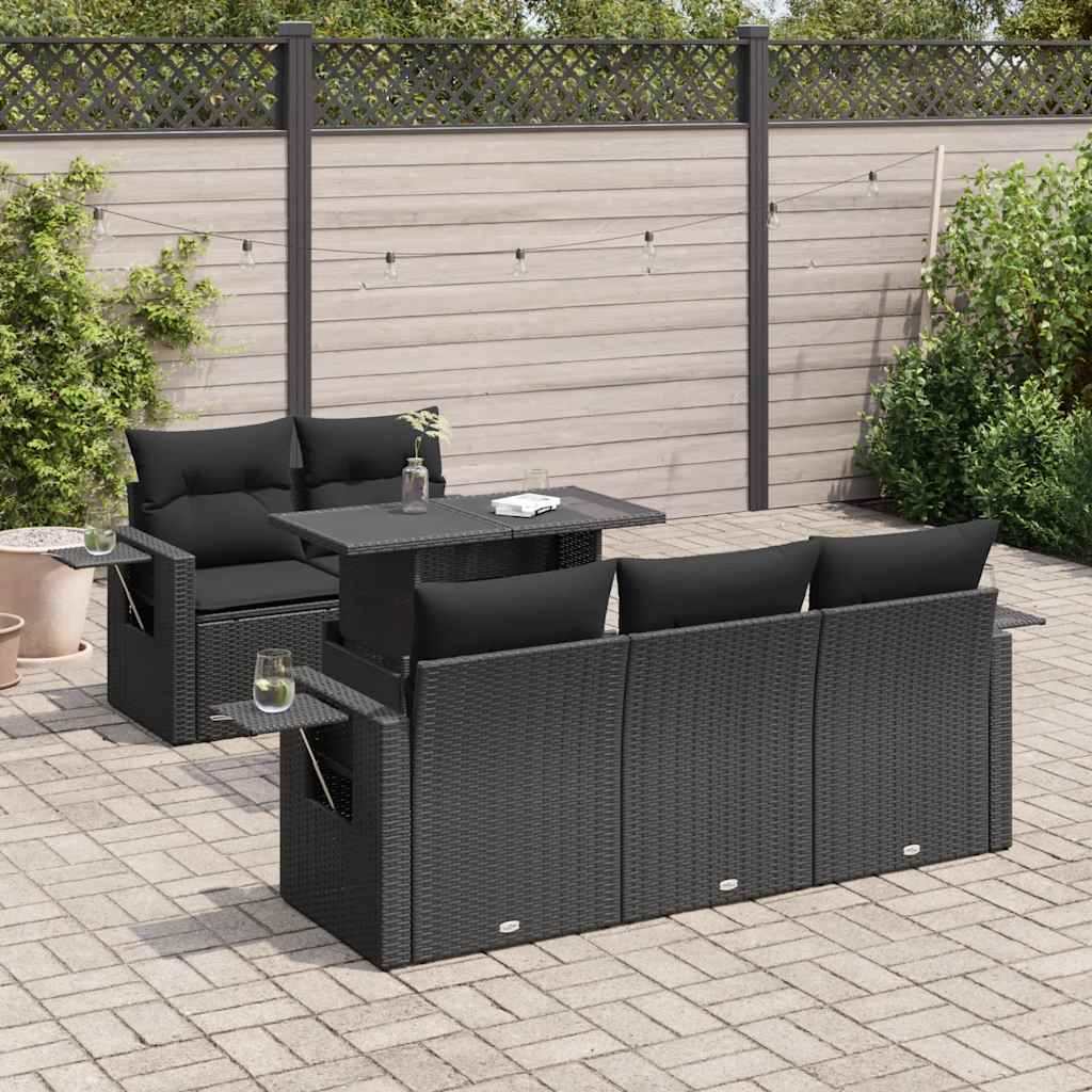 6-tlg. Garten-Sofagarnitur mit Kissen Schwarz Poly Rattan 6-tlg. Garten-Sofagarnitur mit Kissen Schwarz Poly Rattan