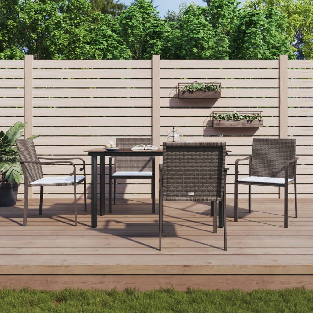 5-tlg. Garten-Essgruppe mit Kissen Poly Rattan und Stahl 5-tlg. Garten-Essgruppe mit Kissen Poly Rattan und Stahl