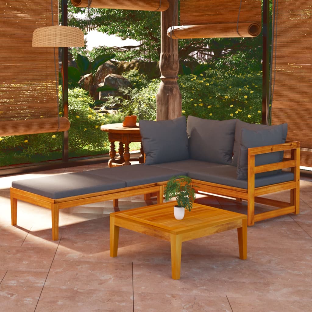 3-tlg. Garten-Lounge-Set mit Dunkelgrauen Kissen Massivholz Akazie 3-tlg. Garten-Lounge-Set mit Dunkelgrauen Kissen Massivholz Akazie