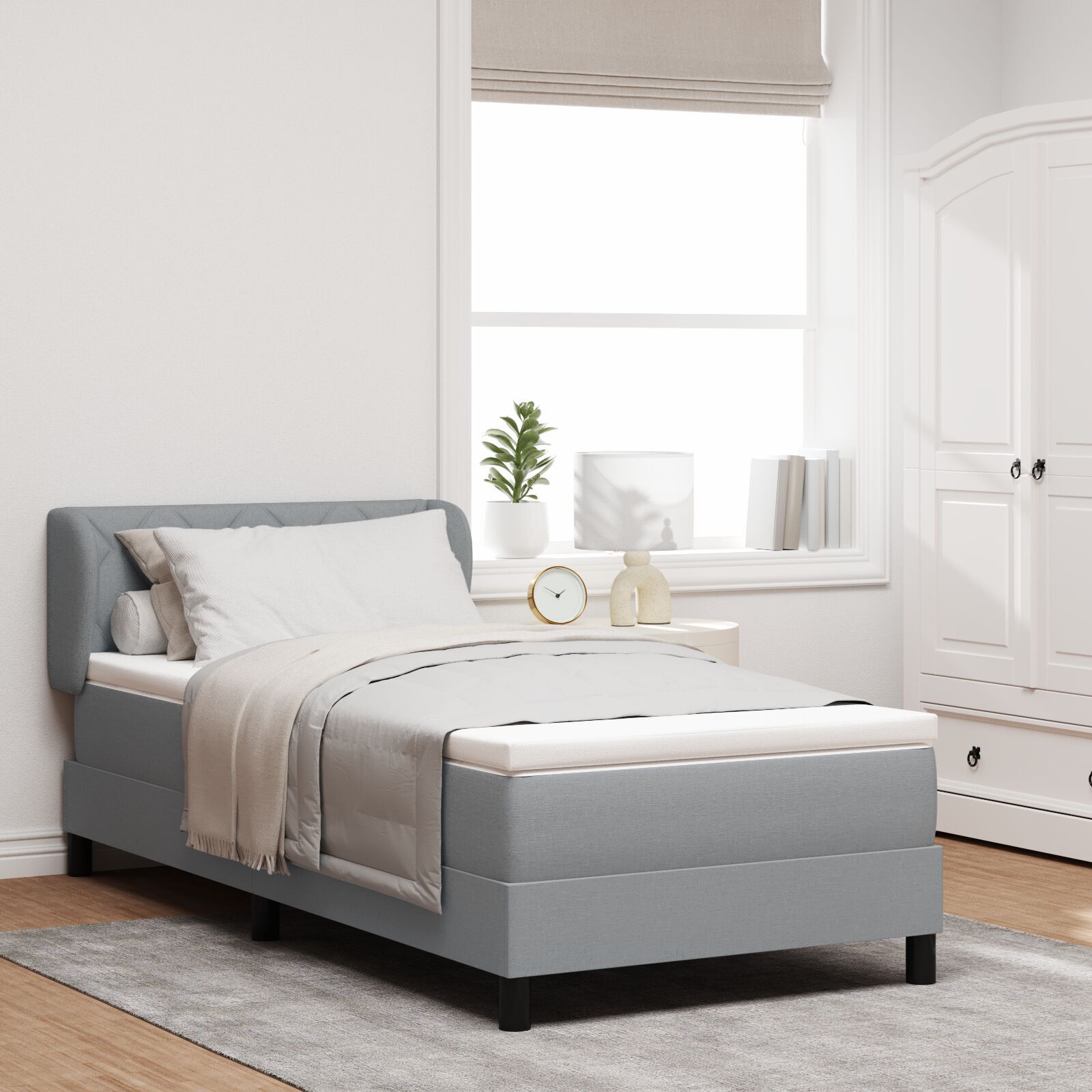 Boxspringbett mit Matratze Hellgrau 90x200 cm Stoff