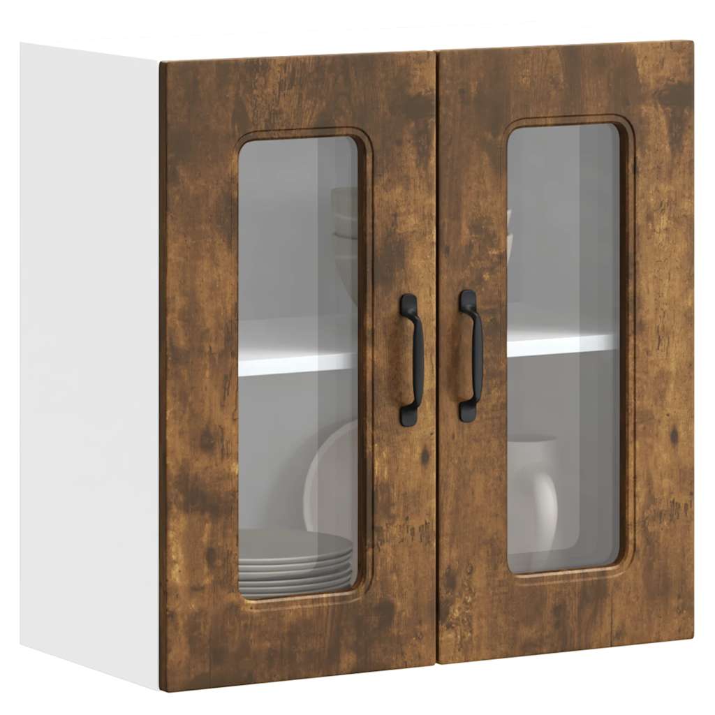 Küchen-Hängeschrank mit Glastür Räuchereiche Holzwerkstoff