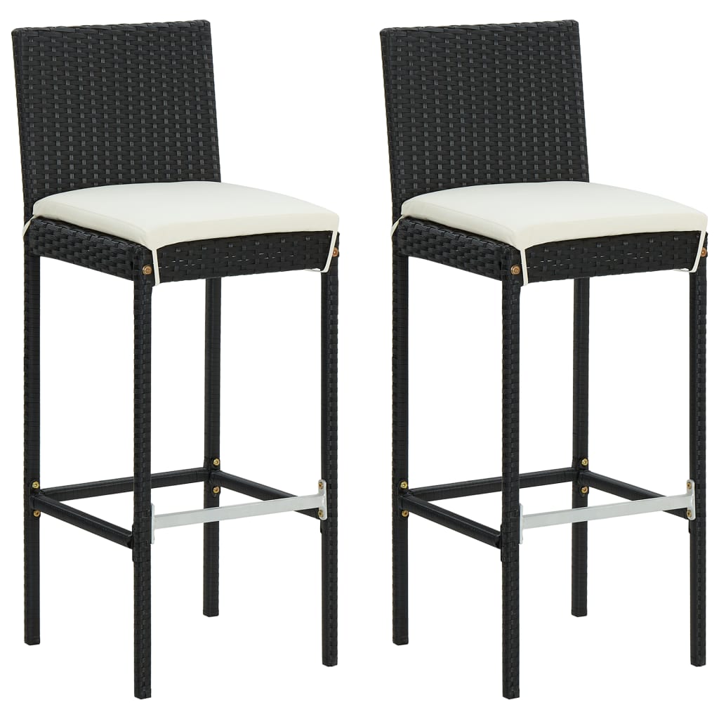 Garten-Barhocker mit Kissen 2 Stk. Schwarz Poly Rattan Garten-Barhocker mit Kissen 2 Stk. Schwarz Poly Rattan