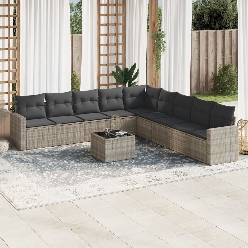 10-tlg. Garten-Sofagarnitur mit Kissen Hellgrau Poly Rattan 10-tlg. Garten-Sofagarnitur mit Kissen Hellgrau Poly Rattan
