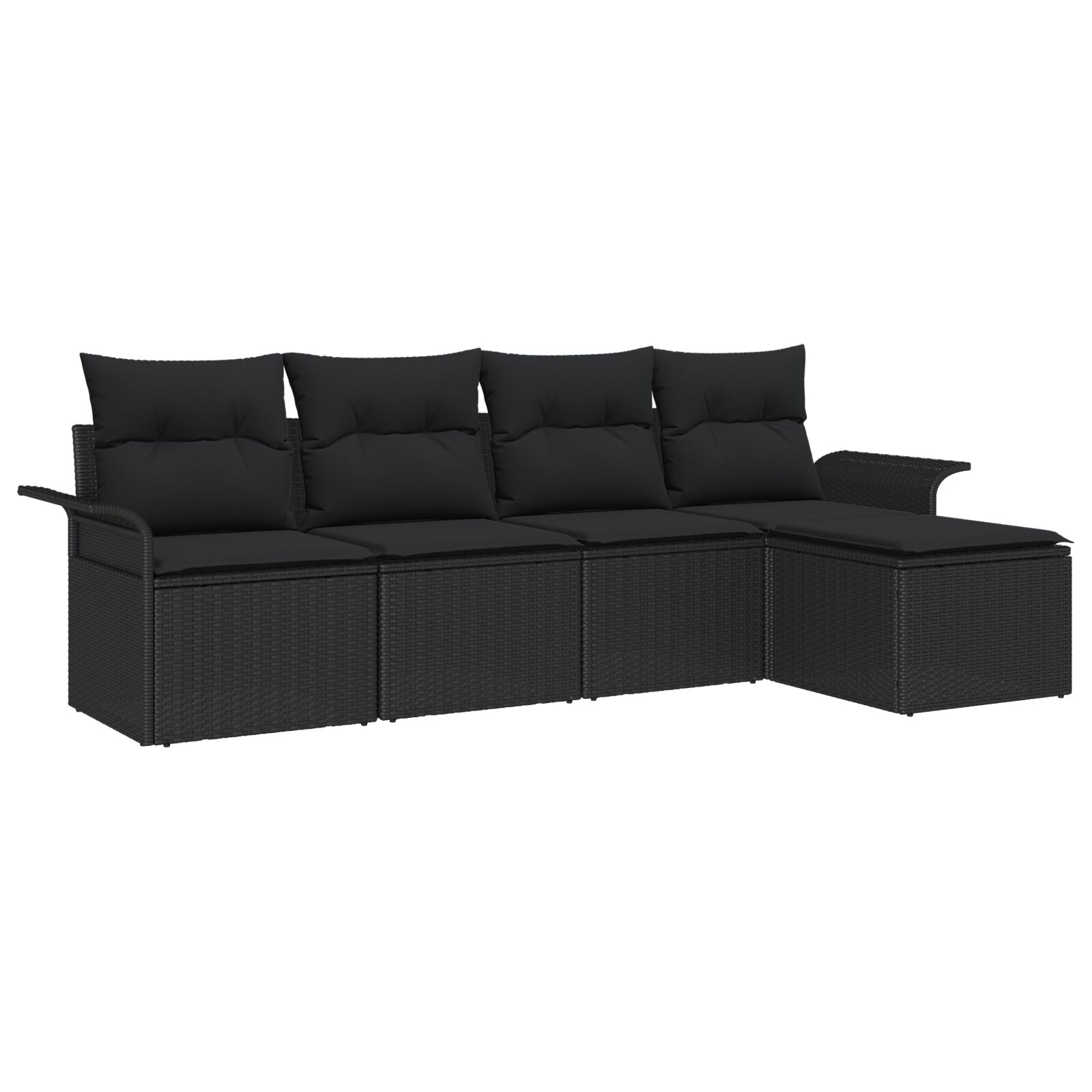 5 teiliges Garten Sofa Set mit Kissen Schwarz Poly Rattan
